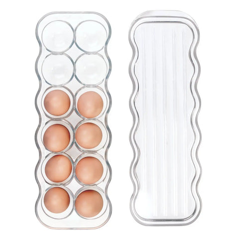 Stackable Clear Egg Organizer With Lid And Handle Fridge 12-Egg Tray Storage Bin For Fresh Easy Access And Neat Fridge