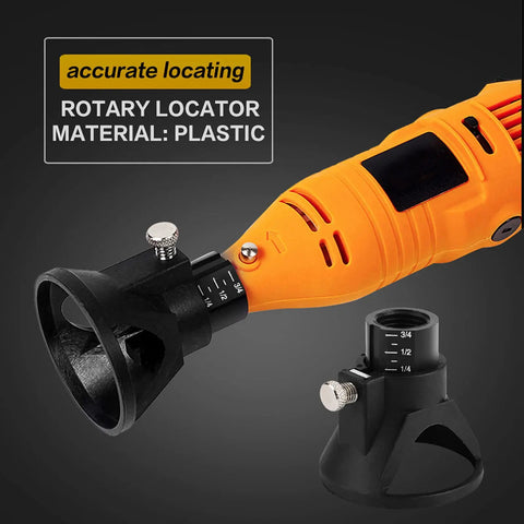 Heavy Duty Drill Locator Tool Attachment With Precision Positioner For Accurate Punching And Drilling Alignment On Electric Grinders Featuring Adjustable Depth Settings In 1/4 1/2 And 3/4 Inch Measurements To Nail Your Next Repair Or Workshop Project, showing plastic rotary locator adjustment settings.