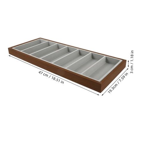 Top Shelf Walnut Wooden Sunglasses Tray With Silky Gray Velvet Liner, seven slot organizer for desk, 47 cm long.
