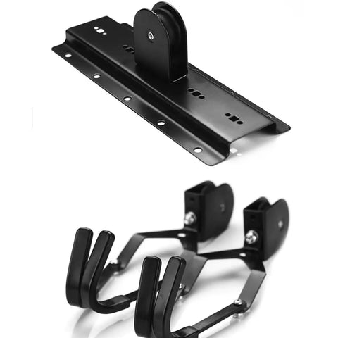 Heavy Duty Ceiling Hoist Pulley System With 60kg Capacity Overhead Bike Rack And Kayak Hanger components in black steel