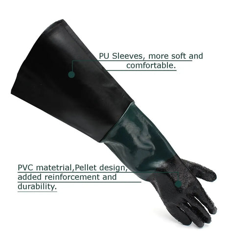Heavy Duty 23 Point 6 Inch Rubber Sandblast Cabinet Gloves For Sandblasting And Abrasive Cabinets Fits Most Sand Blaster Cabinets Interlock Lined Sweat Absorbing Palm Protection Durable And Skin Friendly shown with textured palm and reinforced design.
