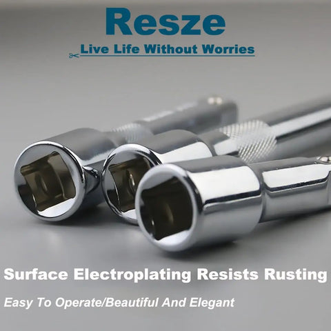 Close-up of Beefy Half Inch Drive Impact Extension Bar Set With 3 Inch 5 Inch And 10 Inch Extensions And Half Inch Universal Joint Socket CR-V Steel Anti-Rust Zero Torque Loss For Auto And Mechanical Tools showing chrome-vanadium finish.