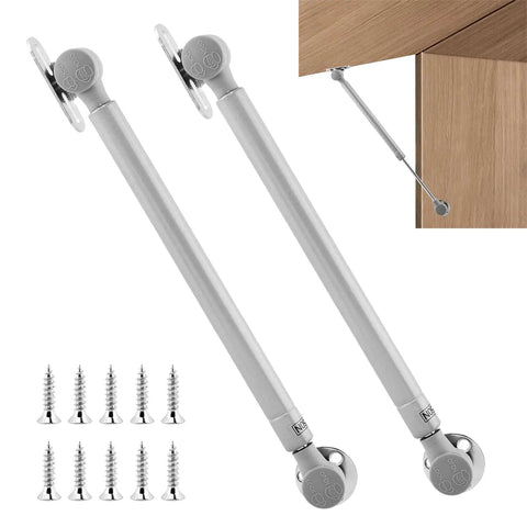 Two Pack Soft Close Lid Supports Hinges For Storage Chests And Lift Top Benches, 150N Adjustable Lid Stay Hardware, shown with screws