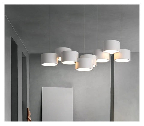 Modern Six Head Led Pendant Light Sturdy Iron Frame Acrylic Shade Dimmable Suspended Ceiling Lamp For Kitchen Dining Room Office Hella Durable Simple Install Soft Ambient Lighting in white finish.