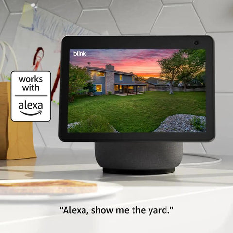Tablet displaying view from Outdoor 4 XR Wireless Security Camera System With Four Battery Powered Cameras Delivers Killer Coverage Up To 1000 Feet Open Air Or 400 Feet Typical Use Two Year Battery Life Four Camera Kit For Whole Home Surveillance