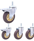 Badass Heavy Duty Rubber Swivel Casters 4 Inch Gray Rubber Wheels M12 Thread Stem displayed in four angles on a white background.
