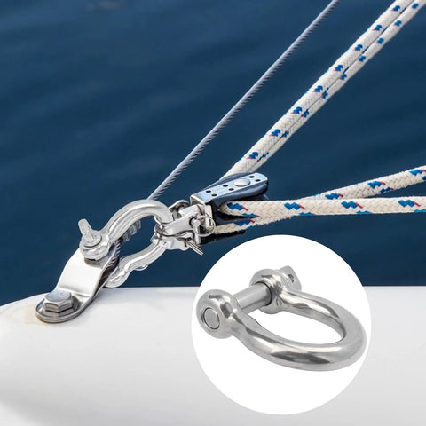 Five Eighth Inch D Ring Anchor Shackles Set Of Five, 304 Stainless Steel Screw Pin Shackles For Towing, attached to a rope