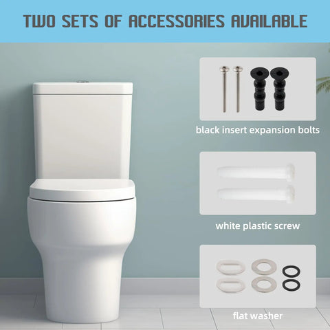 Knockout Quality Elongated Toilet Seat Replacement With Buttery Smooth Soft Close Lid, accessories shown for installation.