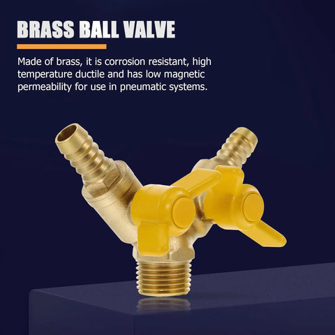 Heavy Duty Brass Y Type Gas Ball Valve With Solid Three Way Build And Dual Quick Hook Up Port Fittings for durability and control.