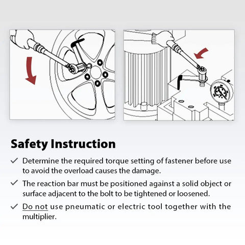 Safety instructions for 3.4 To 1 Compact Torque Multiplier For Auto Maintenance, Delivers Up To 600 Newton Meters Output, One Half Inch Drive