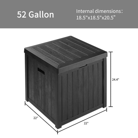 52 Gallon Outdoor Storage Box Deck Box Weatherproof Bench Black That Doubles as Extra Seating Waterproof Patio Chest Heavy Duty 440 Lb Capacity For Patio Use showing dimensions