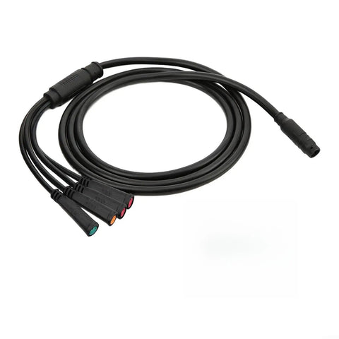 Kick Up Your E-Bike Game With This Super Long 1500mm Bolt On Extension Cable For KT Controllers. Seamless Hookup For Display Throttle And Brake Levers. Black Durable Build Ensures Smooth Riding Without Any Hiccups. Grab This Heavy Duty Upgrade Now To Fix. 1500mm black KT controller extension cable with multiple connectors