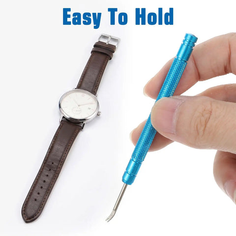 Round Leather Movement Holder With Cushion and Six Piece Watch Hand Tool Kit Non Slip Precision Watch Repair Set in use
