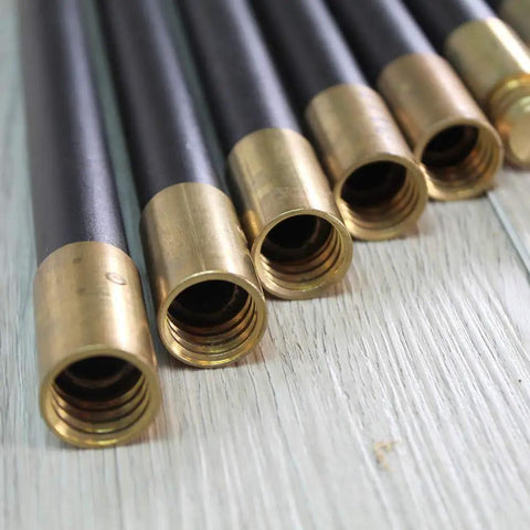 Heavy Duty Drain Cleaning Rods 9 Meters Long with brass couplings, flexible tubes designed for kitchen and basement pipe clogs.