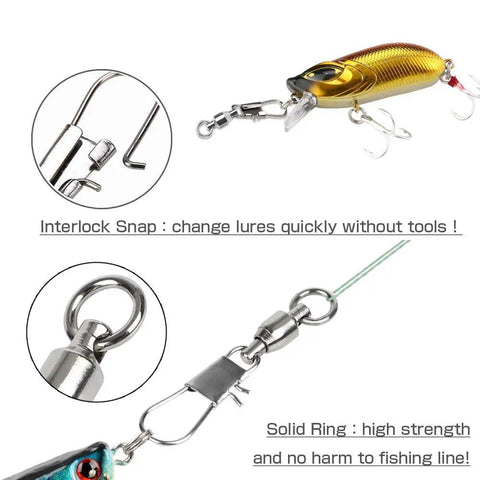 Beefy Stainless Steel Ball Bearing Snap Swivels For Fishing Heavy Duty Saltwater Interlock Tackle Snaps With Smooth Rotation 18.3 Pound Load Rating 25 Pack Line Connectors For Lures And Rigs, stainless snap swivel on lure