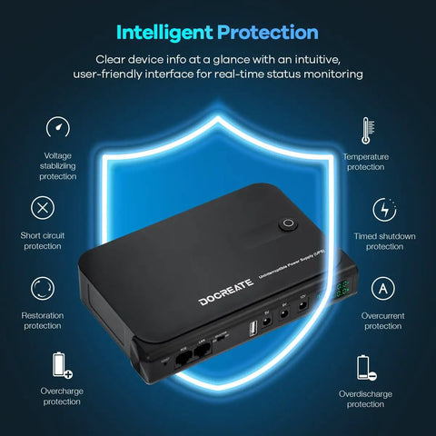 Compact 36W DC Uninterruptible Power Supply Backup For Router Modem And Security Camera With 5V 9V 12V Multi Voltage Output