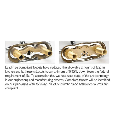 Bottom view of brass Single Handle Kitchen Faucet With Side Sprayer In Satin Nickel Or Oil Rubbed Bronze Finish, showcasing 2 Hole Mount