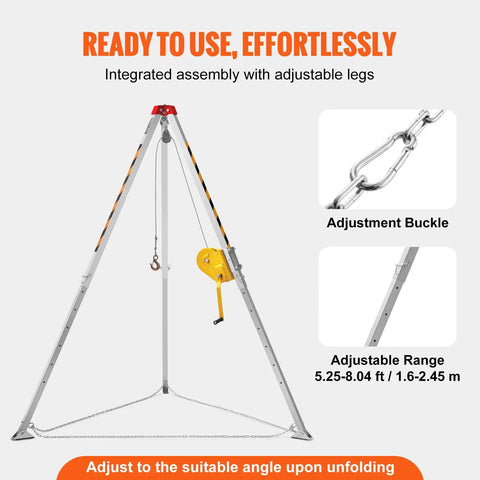 Built Like A Tank Heavy Duty Confined Space Tripod Winch Kit with adjustable legs and hook for versatile emergency retrieval.