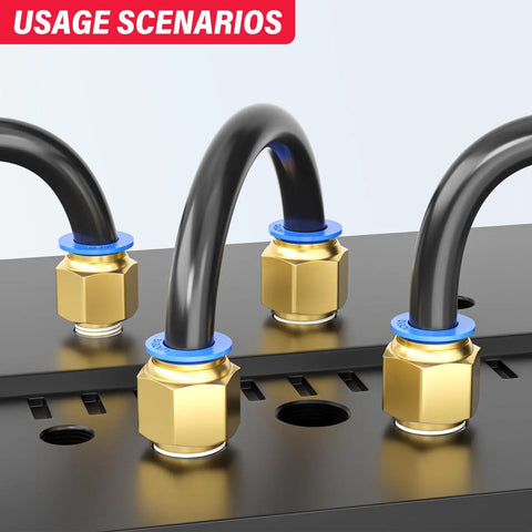 4mm OD Black Polyurethane PU Air Hose Tube For Compressed Air And Fluid Transfer, 10 Meter Length installed with brass fittings