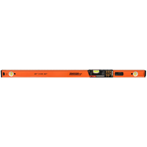Hefty 48 To 80 Inch Telescoping Box Beam Level With Lock Tight Extension And Legit Precision Edges with vibrant orange finish.