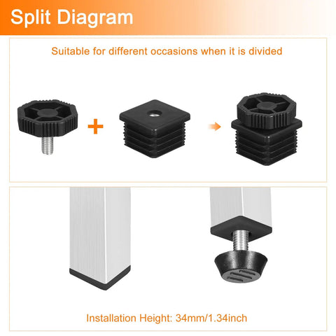 Split diagram of Four Pack 35mm Plastic Furniture Leveling Feet Adjustable Screw In Glide Levelers For Tables And Chairs