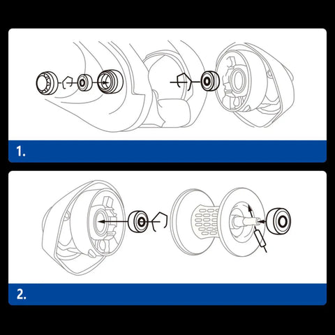 Illustration showing installation steps for Heavy Duty Fishing Reel Ball Bearings 3X8X4 Mm Precision Stainless Steel.