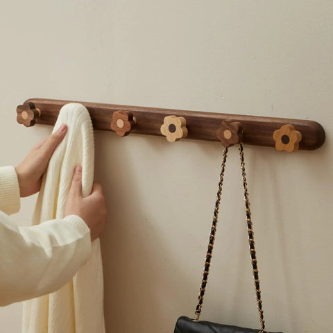 Dang Cute Flower Peg Wall Mount Coat Rack For Kids Crafted From Solid Walnut Wood Storage with flower hooks for quick hanging.