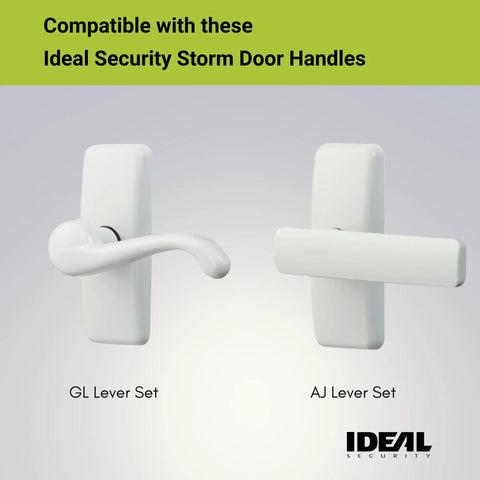 Rock Solid Heavy Duty Deadbolt Lock For Storm And Screen Doors Featuring Quick Keyed Entry Sleek Snow White Finish Two Piece Set with compatible GL and AJ lever sets.