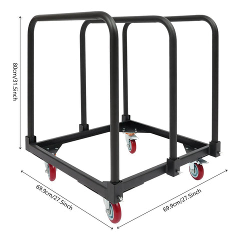 Heavy Duty 3 Pole Panel Cart With 200 Lbs Capacity Folding Table Truck And Locking Swivel Wheels for moving plywood or lumber, black steel frame.