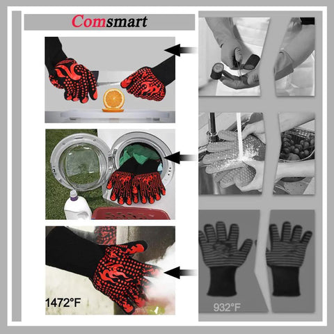 BBQ Gloves Heat Resistant Up To 1472 Fahrenheit Silicone Non Slip Long Kitchen Gloves for grilling and handling hot dishes