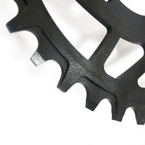 Close-up of Mid Drive 36T Chainring Offset Correction For Ebike Conversion Kit Aluminum 6061T6 Round Mount Ring Black
