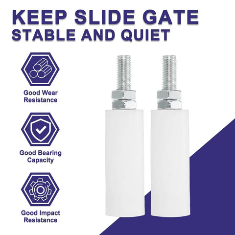 2 Pack Sliding Gate Guide Rollers 3 Inch Nylon Wheels Gate Support Assembly Universal Door Pulley Wheels For Sliding Gates And Electric Doors White Heavy Duty front view