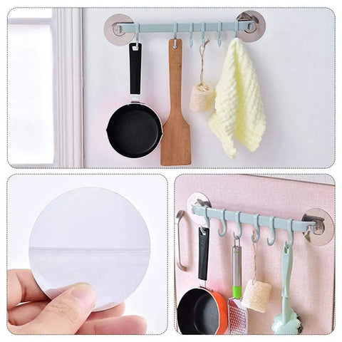 No Drill Hassle Self Adhesive Towel Rack Wall Mount Hook With Hella Strong Grip For Bathroom Kitchen And Living Room Totally Rad Space Saving Storage Solution Smooth Finish with kitchen tools and towels.