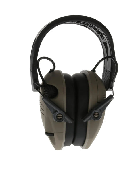 Razor Tacti-Grip Earmuffs With Slip Free Silicone Headband For Dynamic Shooting, Flat Dark Earth Finish, front view