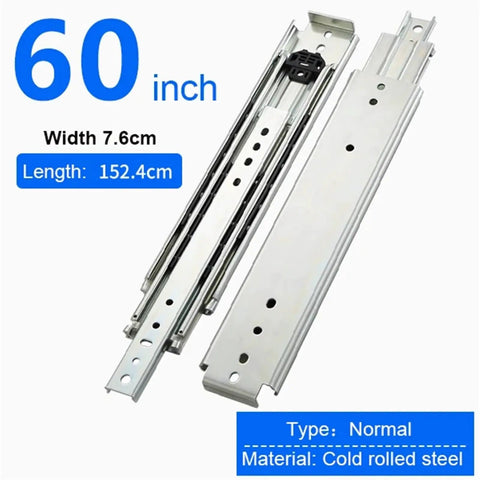 Heavy Duty Full Extension Drawer Rails Side Mounted Ball Bearing Steel Tracks For Cabinets, 60 inch, cold rolled steel, smooth gliding design.