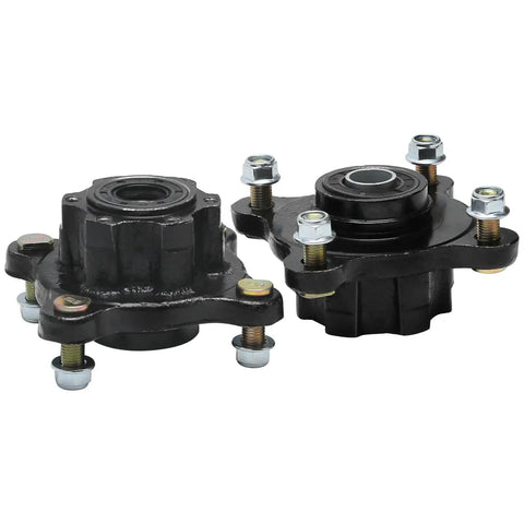 Pair Of Front Wheel Hubs Featuring Bulletproof 17Mm Bearings 4Lug 4X110 Bolt Pattern, side view with bolts.