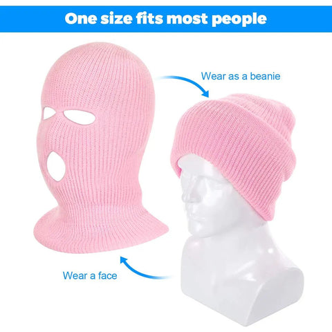 Pink 2 Pack 3 Hole Full Face Mask Balaclava Ski Mask For Winter Outdoor Sports Soft Polyester Cotton Face Cover on mannequin