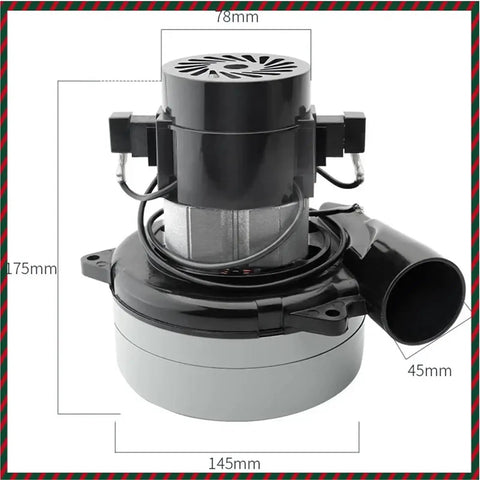 Rimilie 1200W Industrial Vacuum Cleaner Motor With All Copper Wire For Dust Free Saw Replacement showing motor dimensions and design.