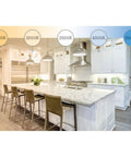 Kitchen with lighting options, Canless LED Recessed Light 6 Inch, 4 Pack, Wet Rated With Mounting Frame, 2700K to 5000K color temperatures.