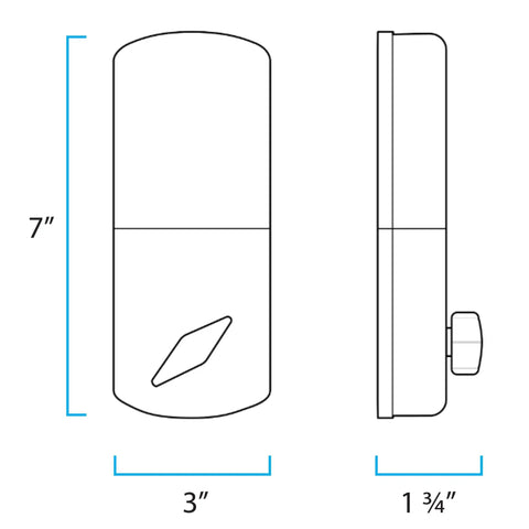 Diagram of TF-02OB Digital Deadbolt Door Lock With Keypad For Exterior Doors with dimensions 7" by 3" by 1 3/4".
