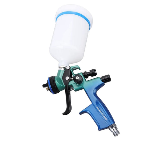 Plug And Play HVLP Spray Paint Kit With 600 Mil Liter Cup And 1 Point 3 Millimeter Stainless Nozzle from right side view.