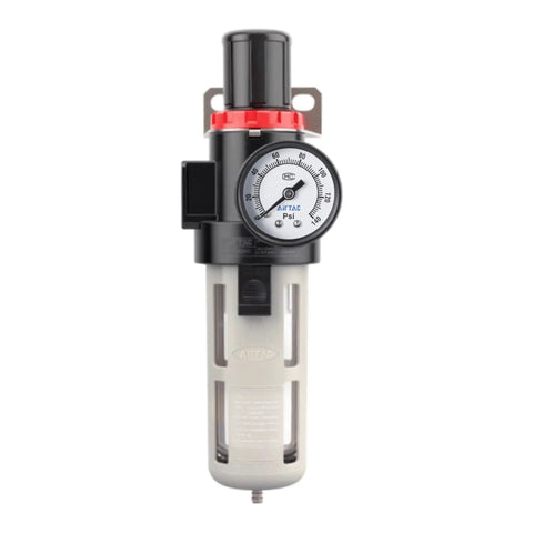 Pro Grade All In One Air Filter Regulator Combo With Gauge And Semi Auto Drain, One Quarter Inch NPT, 0 To 140 PSI Adjustable