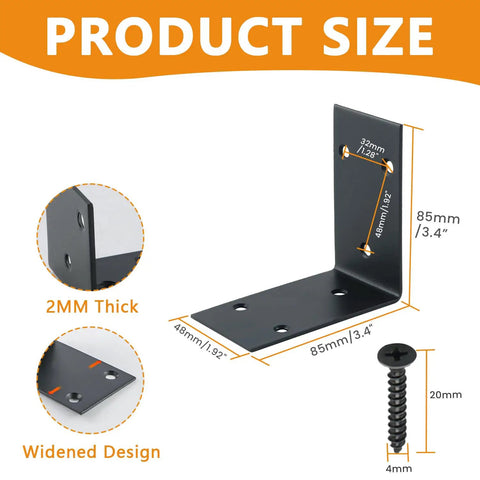 Product size details of Heavy Duty Black Stainless Steel L Shelf Brackets Four Pack For Wood Furniture Cabinet Rack No Mess Install