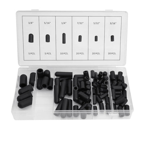 Rubber Vacuum Hose Cap Kit For Carbs And Vacuum Lines 80 Piece Assortment In Sizes Five Thirty Two Inch To Three Eighths Inch Neatly Organized