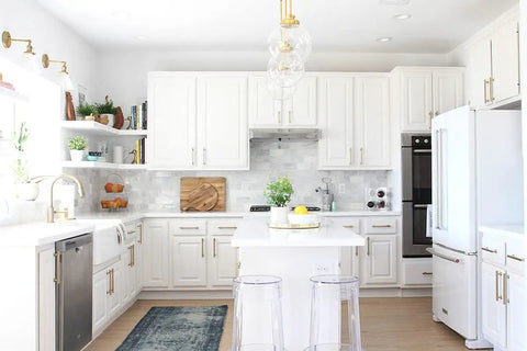 Freestone Appliance Pull From Urban Modern Collection, 12 Inch Center To Center, Flat Black Coated Finish on white cabinets