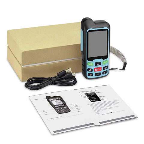 Handheld GPS GNSS Receiver For Land Surveying And Irregular Area Measurement, device with accessories and box shown
