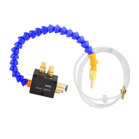 Heavy Duty Mist Coolant And Lubrication System For Cnc Milling Machines featuring a blue flexible hose and control mechanism for precision use.