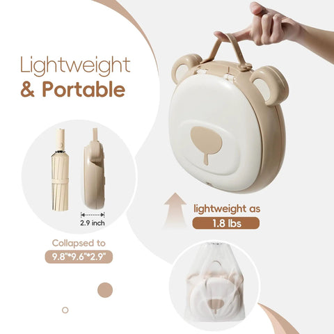 Road Trip Ready Foldable Toddler Potty Seat Portable Kids Travel Toilet On The Go Camping Restroom Alternative with a handle and collapsible design.