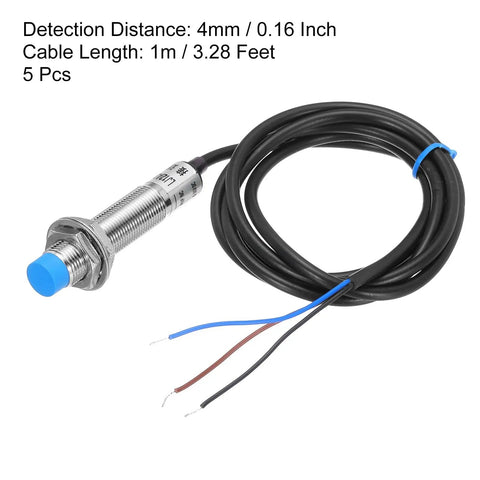 Inductive Proximity Sensor Switch NC Normally Closed PNP 4Mm Detection DC 6-36V 3.3Ft Cable LJ12A3-4-Z/AY 5-Pack Industrial Sensor