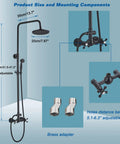 Matte Black Shower Faucet Set With 8 Inch Rainfall Shower Head And Handheld Spray, Luxury Dual Function Shower System, Brass Construction